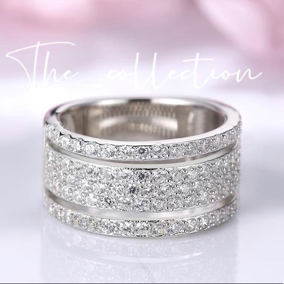 WIDE DIAMOND BAND IN STERLING SILVER - Picture 4 of 4